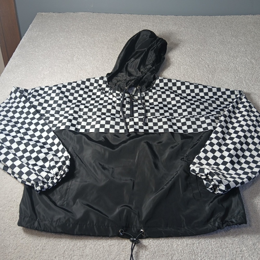 No Boundaries Black & White Checkered Hooded Windbreaker Jacket Med 7-9 Juniors